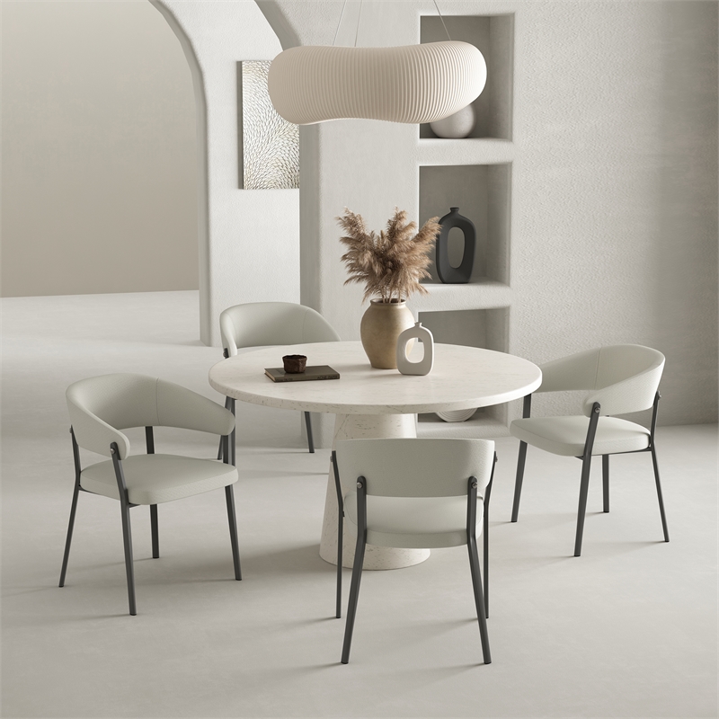 Belle Oatmeal Textured Leatherette Dining Chair with Metal Legs