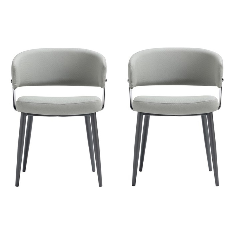Luce Stone Grey Textured Leatherette Dining Chair with Metal Legs - Set of 2