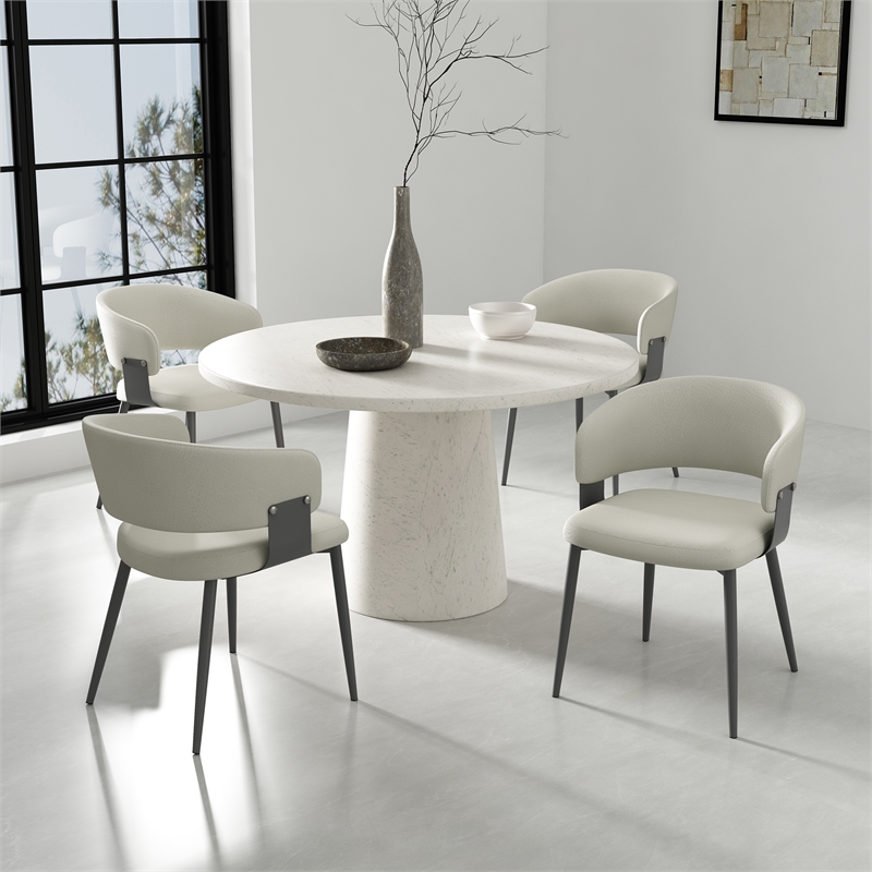 Luce Oatmeal Textured Leatherette Dining Chair with Metal Legs - Set of 2