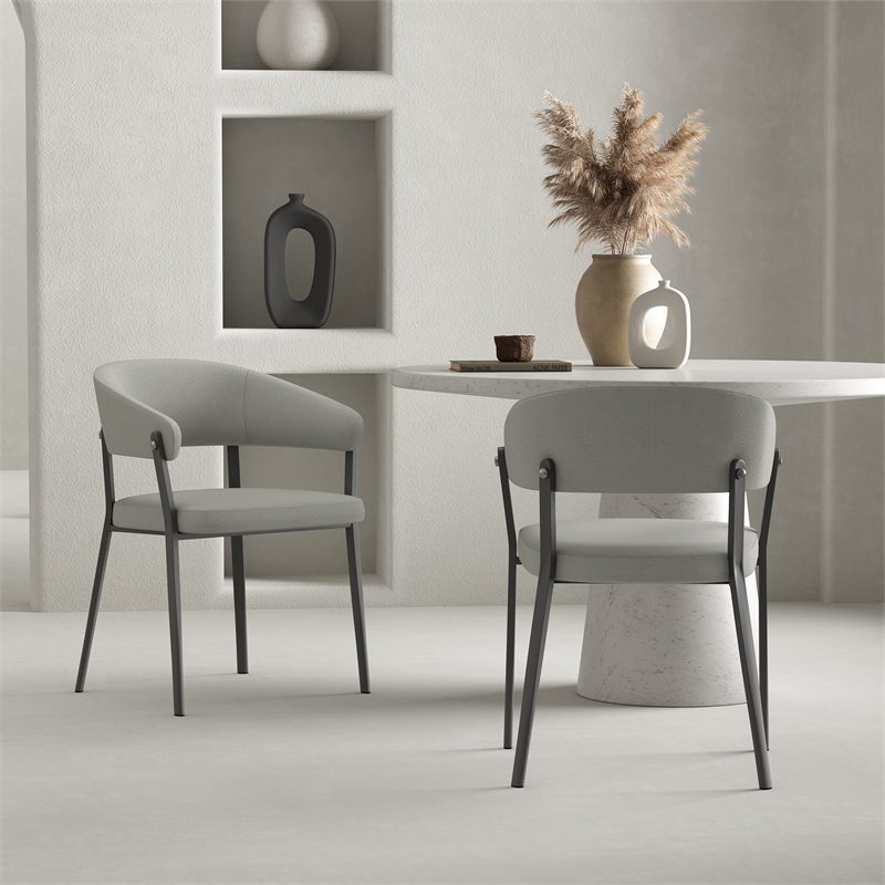 Belle Stone Grey Textured Leatherette Dining Chair with Metal Legs - Set of 2
