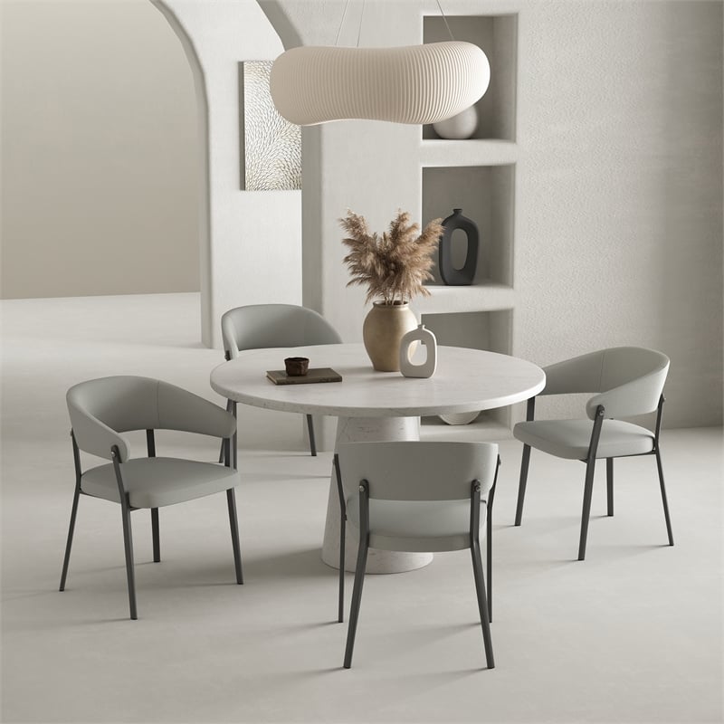 Belle Stone Grey Textured Leatherette Dining Chair with Metal Legs - Set of 2
