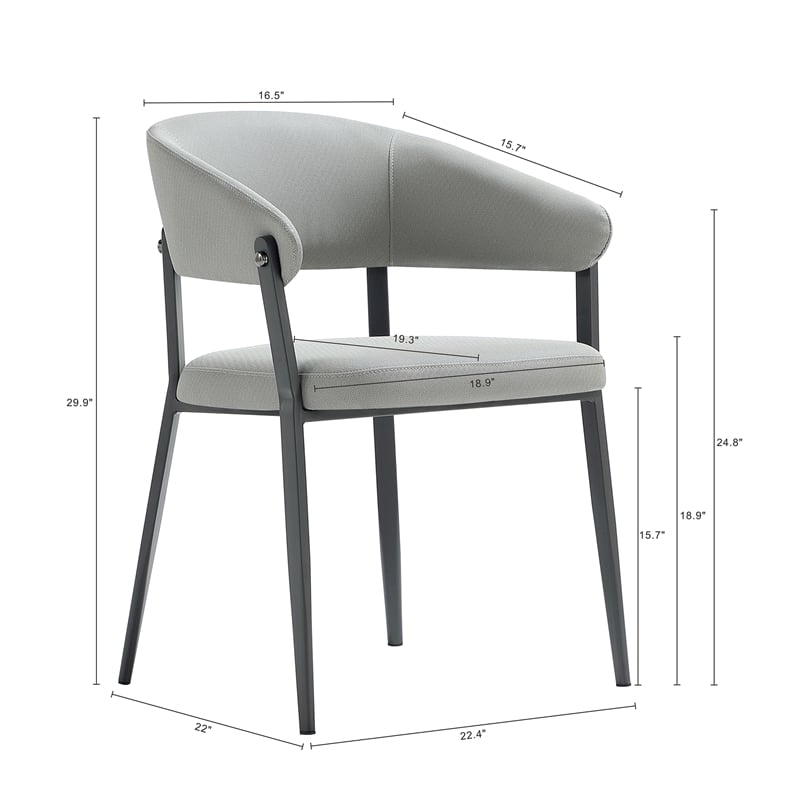 Belle Stone Grey Textured Leatherette Dining Chair with Metal Legs - Set of 2