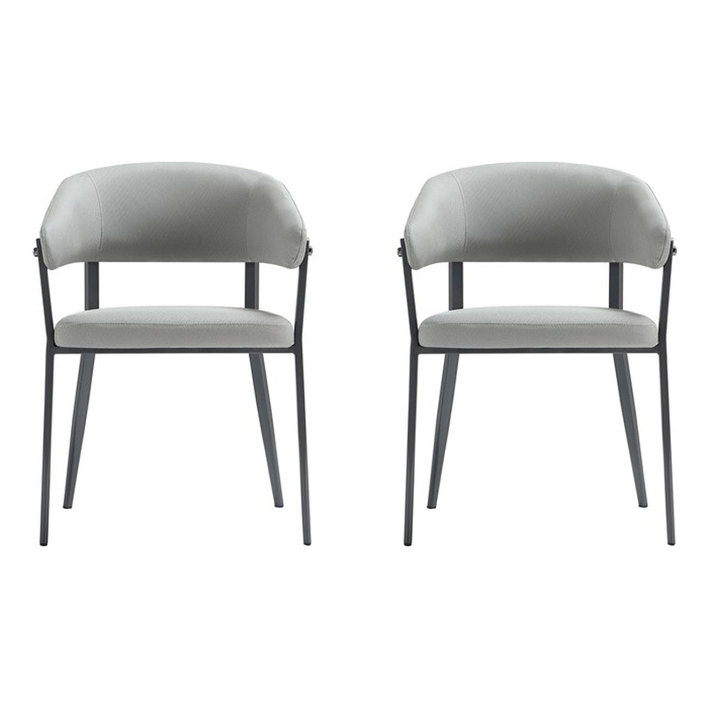 Belle Stone Grey Textured Leatherette Dining Chair with Metal Legs - Set of 2