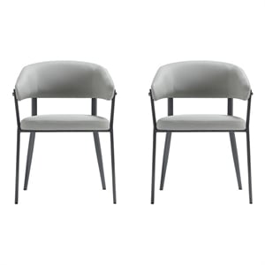 Belle Stone Grey Textured Leatherette Dining Chair with Metal Legs - Set of 2