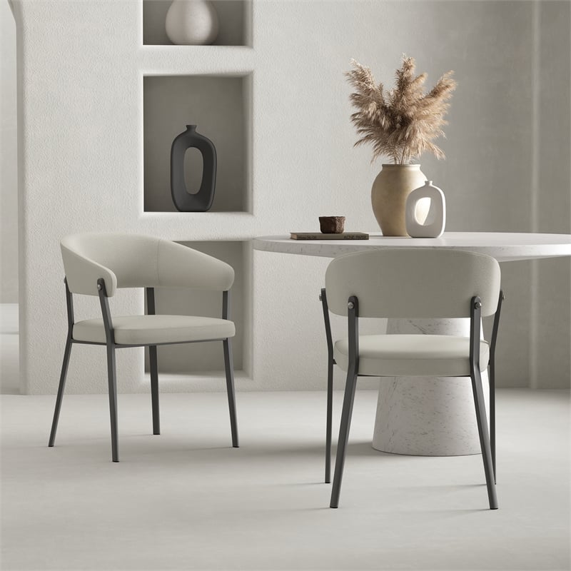 Belle Oatmeal Textured Leatherette Dining Chair with Metal Legs - Set of 2