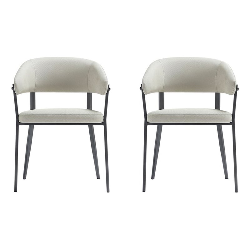 Belle Oatmeal Textured Leatherette Dining Chair with Metal Legs - Set of 2
