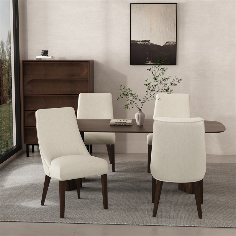 Beever Cream Chenille Dining Chair with Rubberwood Legs - Set of 4