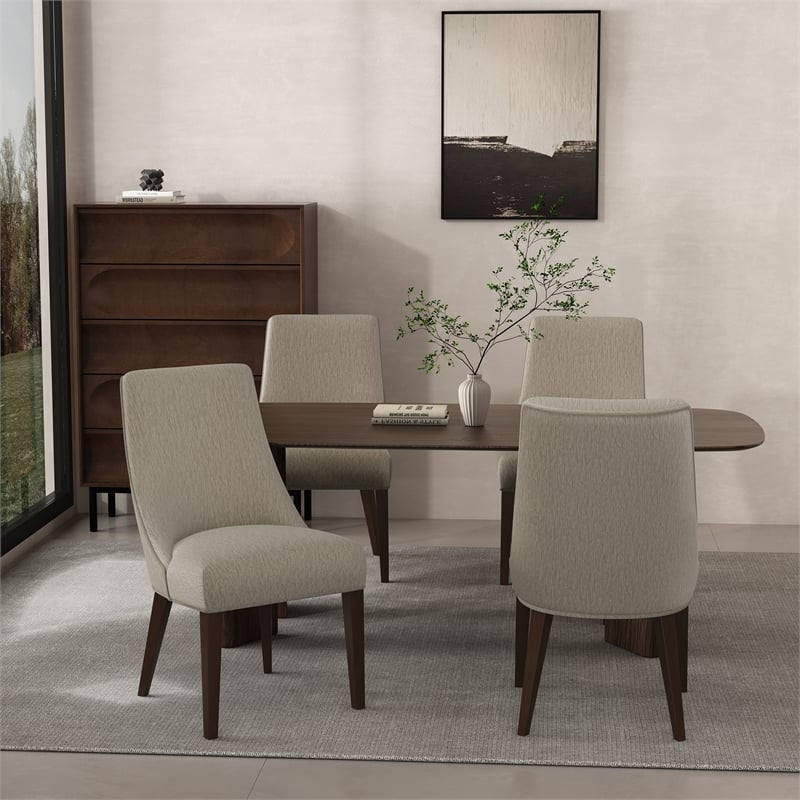 Beever Taupe Chenille Dining Chair with Rubberwood Legs - Set of 4