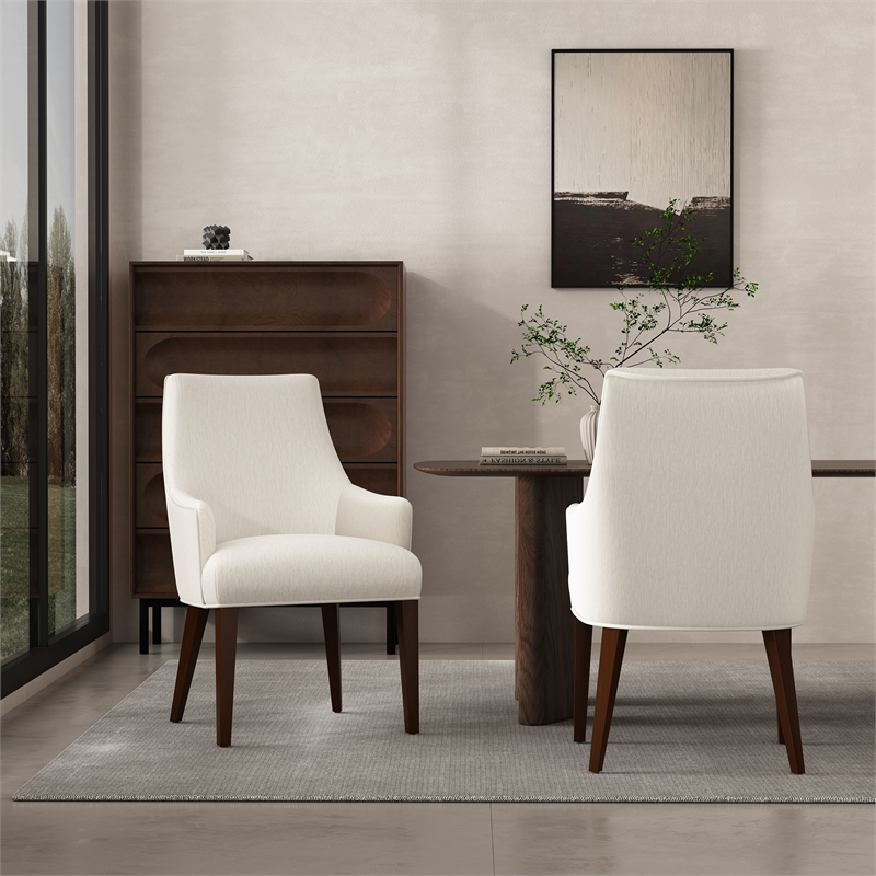 Beever Cream Chenille Dining Armchair with Rubberwood Legs - Set of 2