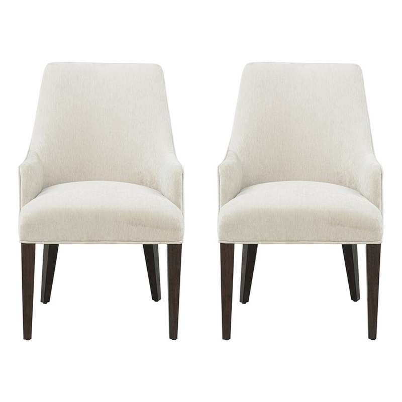 Beever Cream Chenille Dining Armchair with Rubberwood Legs - Set of 2