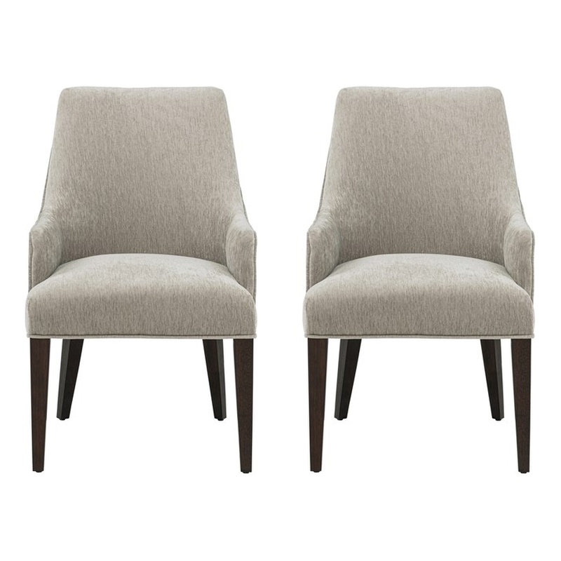 Beever Taupe Chenille Dining Armchair with Rubberwood Legs - Set of 2