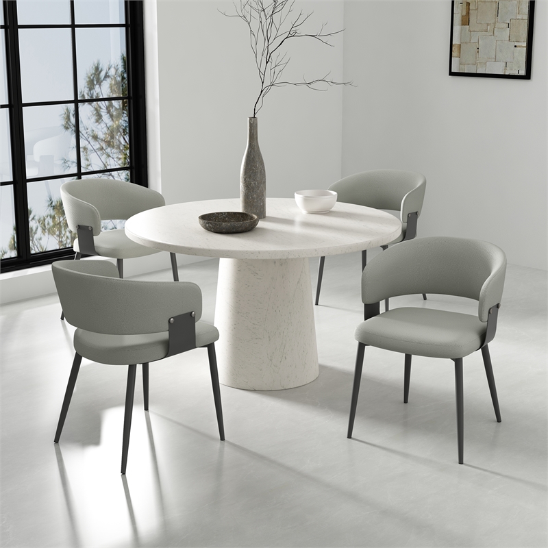 Luce Stone Grey Textured Leatherette Dining Chair with Metal Legs - Set of 4