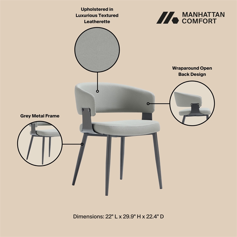 Luce Stone Grey Textured Leatherette Dining Chair with Metal Legs - Set of 4