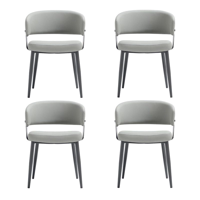 Luce Stone Grey Textured Leatherette Dining Chair with Metal Legs - Set of 4
