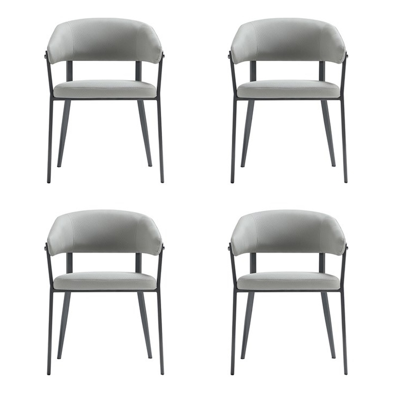 Belle Stone Grey Textured Leatherette Dining Chair with Metal Legs - Set of 4