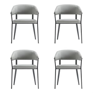 Belle Stone Grey Textured Leatherette Dining Chair with Metal Legs - Set of 4