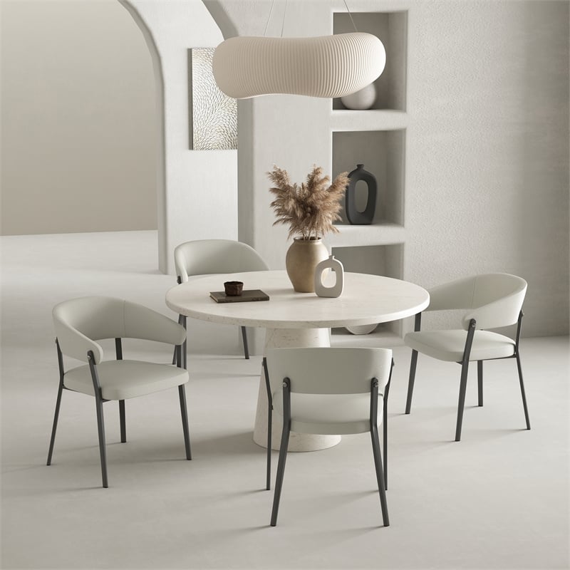 Belle Oatmeal Textured Leatherette Dining Chair with Metal Legs - Set of 4