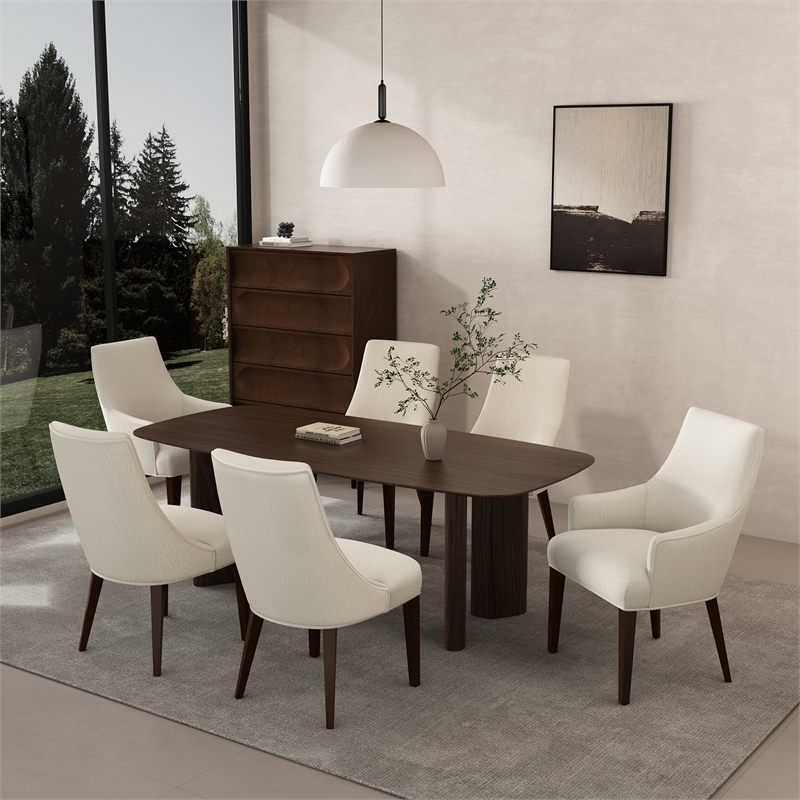 6-Piece Beever Cream Chenille Dining Chair and Arm Chair with Rubberwood Legs