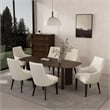 6-Piece Beever Cream Chenille Dining Chair and Arm Chair with Rubberwood Legs