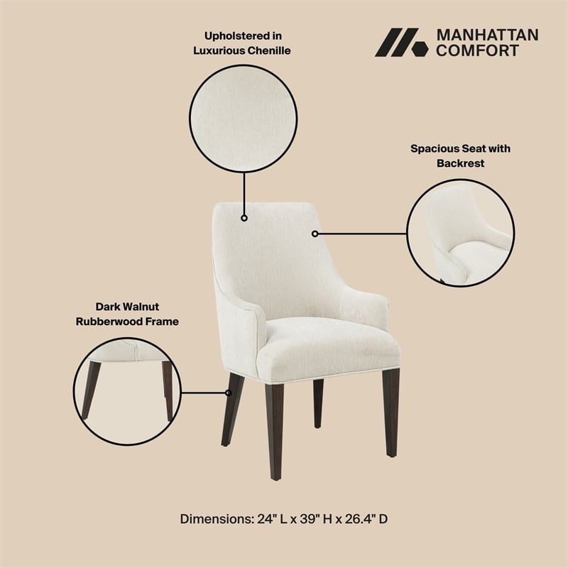 6-Piece Beever Cream Chenille Dining Chair and Arm Chair with Rubberwood Legs