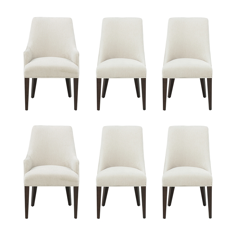 6-Piece Beever Cream Chenille Dining Chair and Arm Chair with Rubberwood Legs