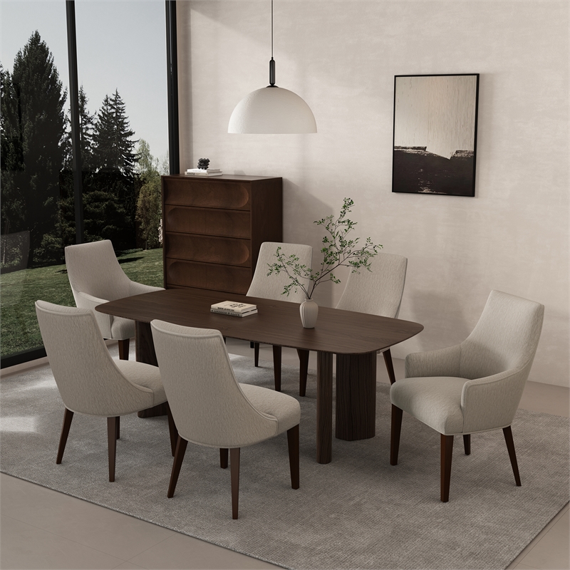 6-Piece Beever Taupe Chenille Dining Chair and Arm Chair with Rubberwood Legs