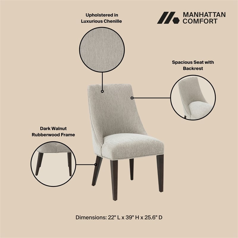 6-Piece Beever Taupe Chenille Dining Chair and Arm Chair with Rubberwood Legs