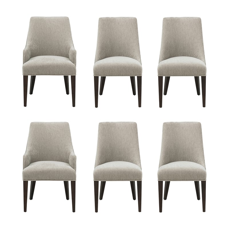 6-Piece Beever Taupe Chenille Dining Chair and Arm Chair with Rubberwood Legs