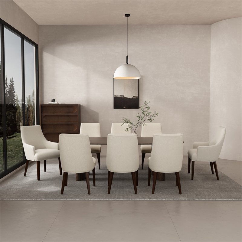 8-Piece Beever Cream Chenille Dining Chair and Arm Chair with Rubberwood Legs