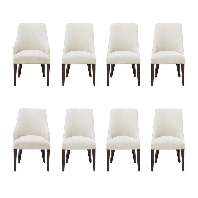 8-Piece Beever Cream Chenille Dining Chair and Arm Chair with Rubberwood Legs