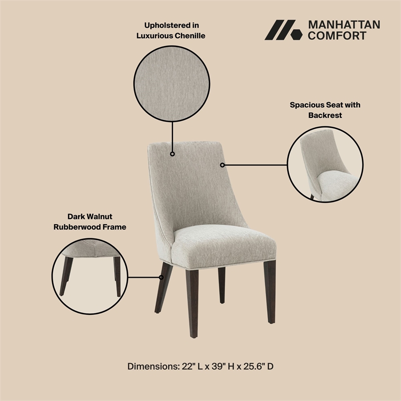 8-Piece Beever Taupe Chenille Dining Chair and Arm Chair with Rubberwood Legs