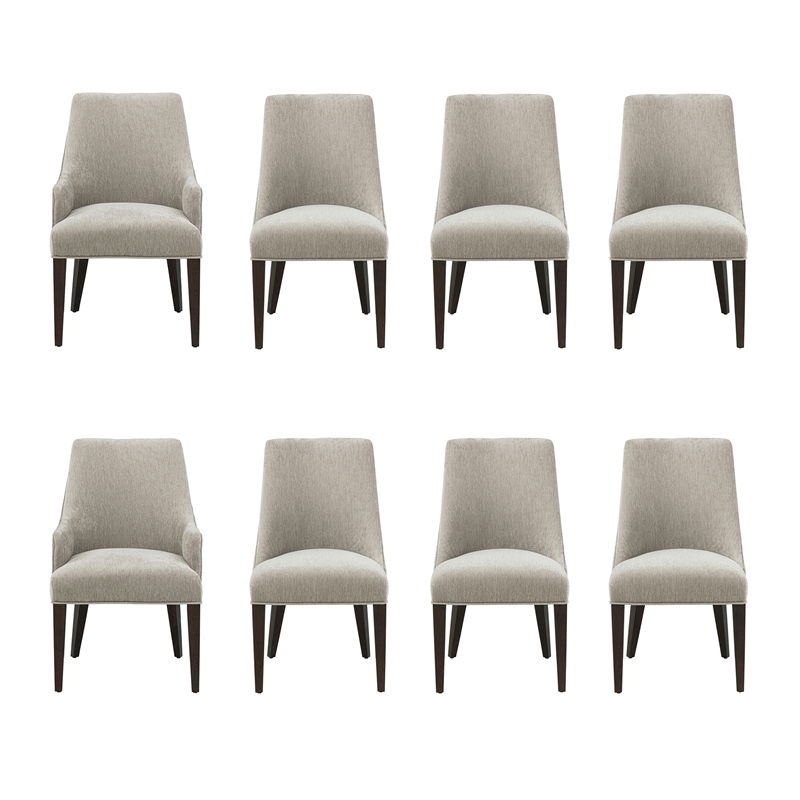 8-Piece Beever Taupe Chenille Dining Chair and Arm Chair with Rubberwood Legs