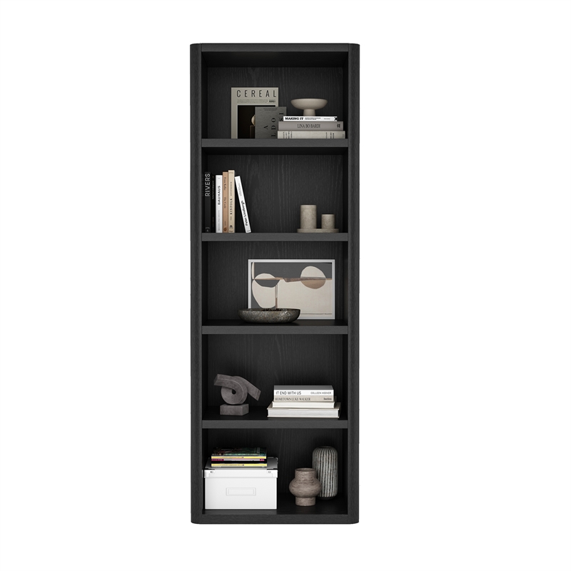 Rivington Modern Open Bookcase in Black (5-Shelf) - Set of 2