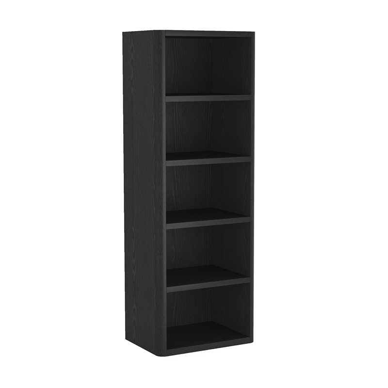 Rivington Modern Open Bookcase in Black (5-Shelf) - Set of 2