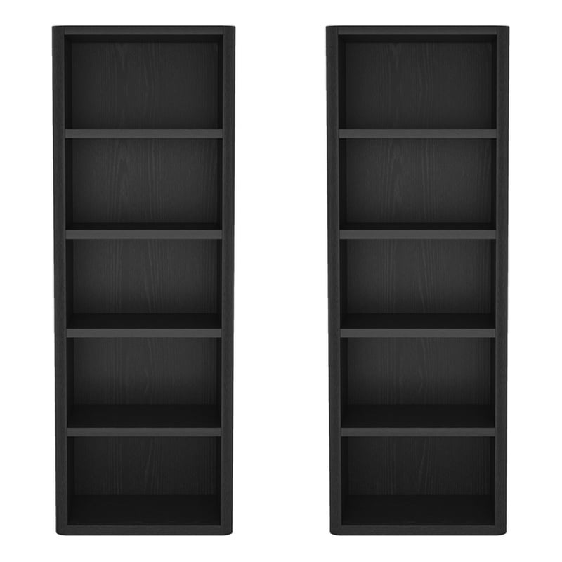 Rivington Modern Open Bookcase in Black (5-Shelf) - Set of 2