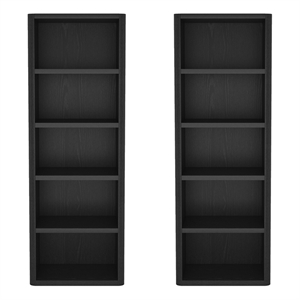 Rivington Modern Open Bookcase in Black (5-Shelf) - Set of 2