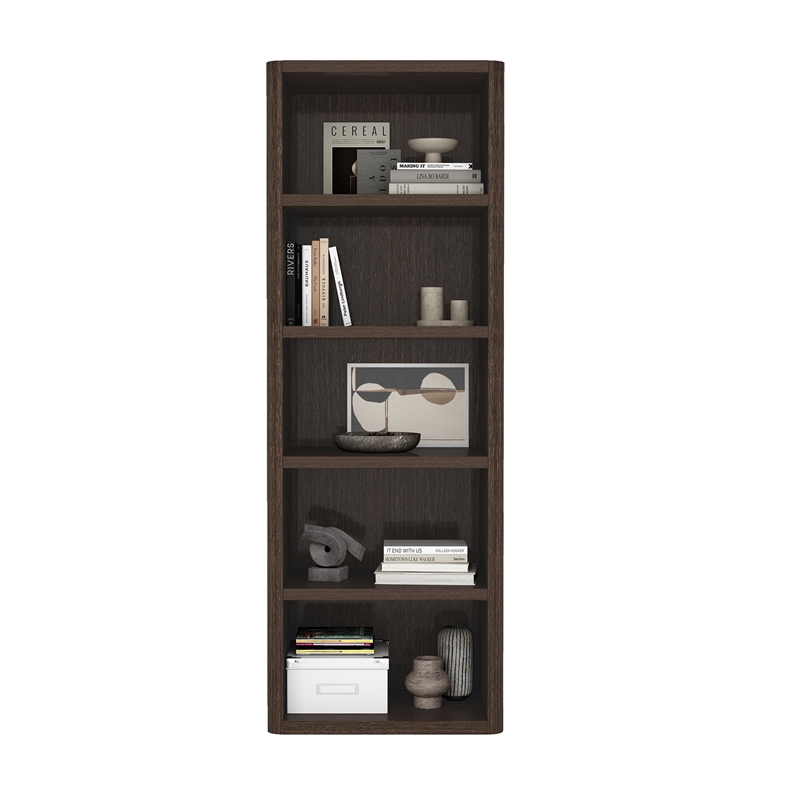 Rivington Modern Open Bookcase in Dark Walnut (5-Shelf) - Set of 2