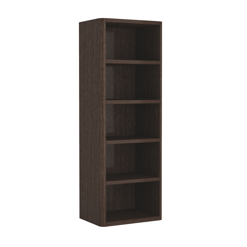 Rivington Modern Open Bookcase in Dark Walnut (5-Shelf) - Set of 2