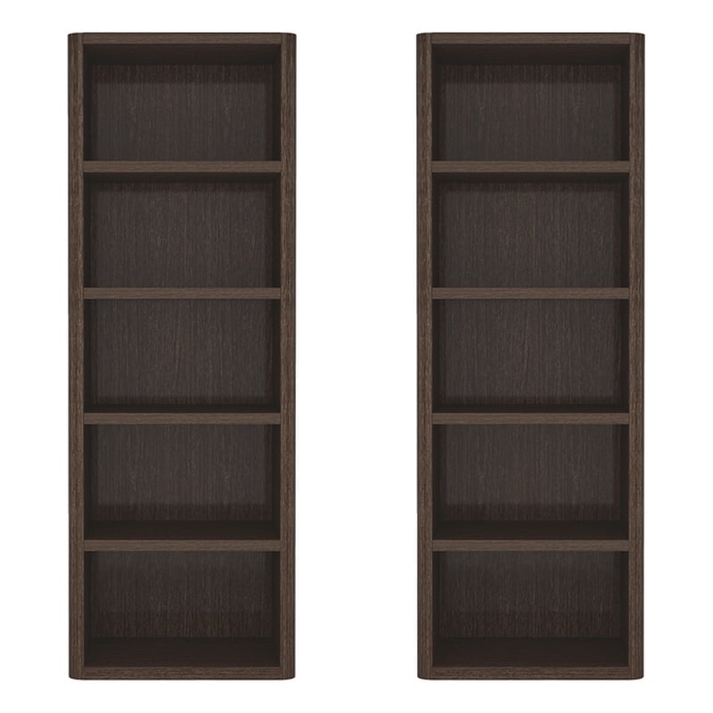 Rivington Modern Open Bookcase in Dark Walnut (5-Shelf) - Set of 2