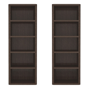 Rivington Modern Open Bookcase in Dark Walnut (5-Shelf) - Set of 2