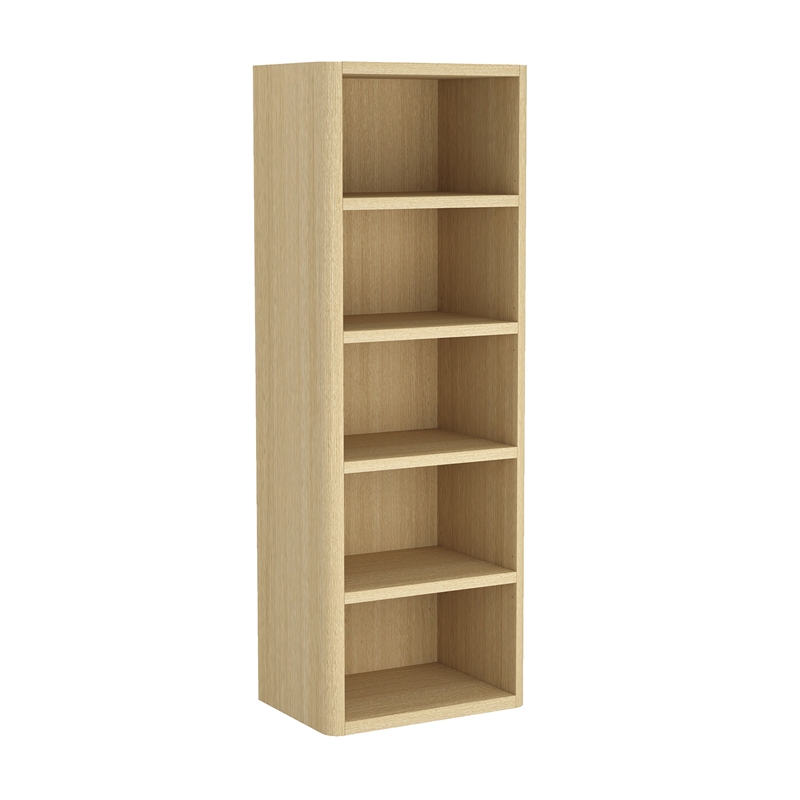 Rivington Modern Open Bookcase in Natural Oak (5-Shelf) - Set of 2