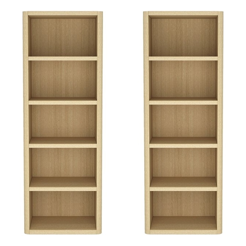 Rivington Modern Open Bookcase in Natural Oak (5-Shelf) - Set of 2