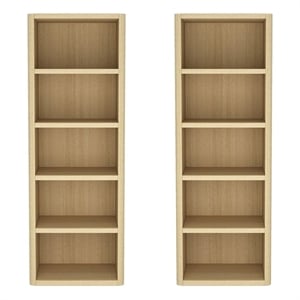 Rivington Modern Open Bookcase in Natural Oak (5-Shelf) - Set of 2