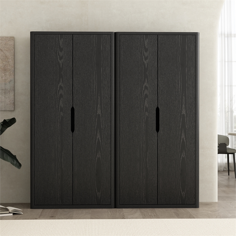 Rivington Modern Bookcase Cabinet in Black (5-Shelf) - Set of 2