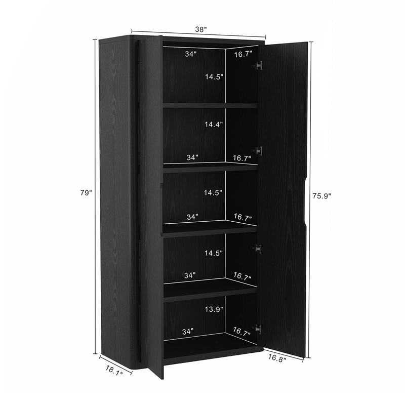 Rivington Modern Bookcase Cabinet in Black (5-Shelf) - Set of 2