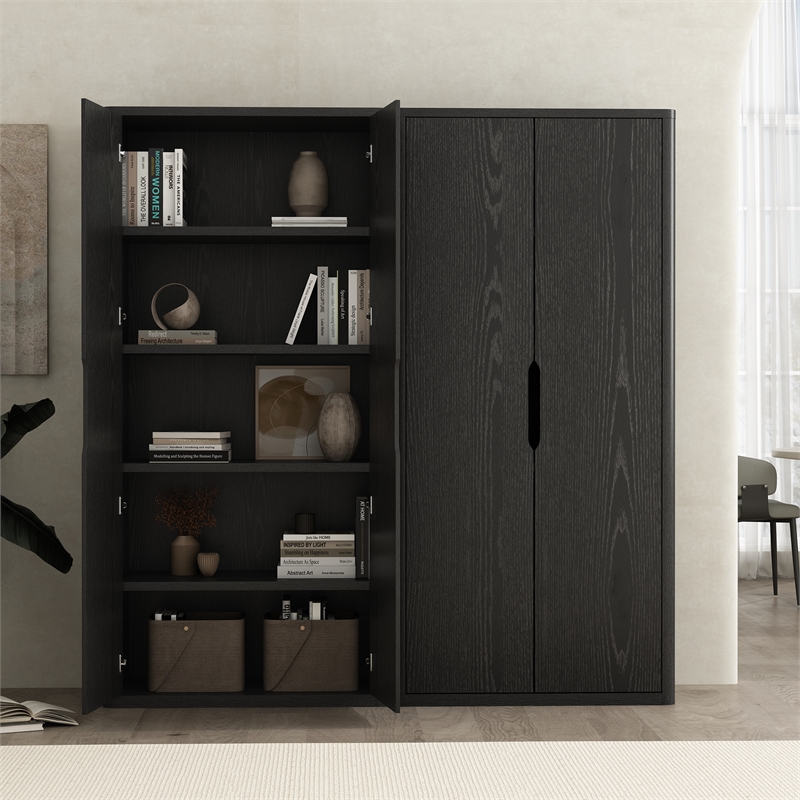 Rivington Modern Bookcase Cabinet in Black (5-Shelf) - Set of 2