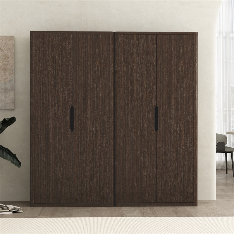 Rivington Modern Bookcase Cabinet in Walnut (5-Shelf) - Set of 2