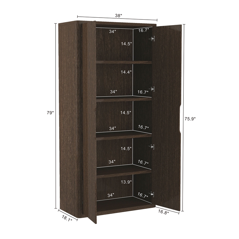 Rivington Modern Bookcase Cabinet in Walnut (5-Shelf) - Set of 2