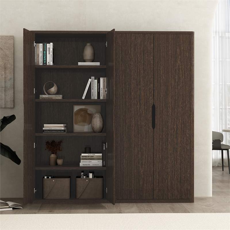 Rivington Modern Bookcase Cabinet in Walnut (5-Shelf) - Set of 2