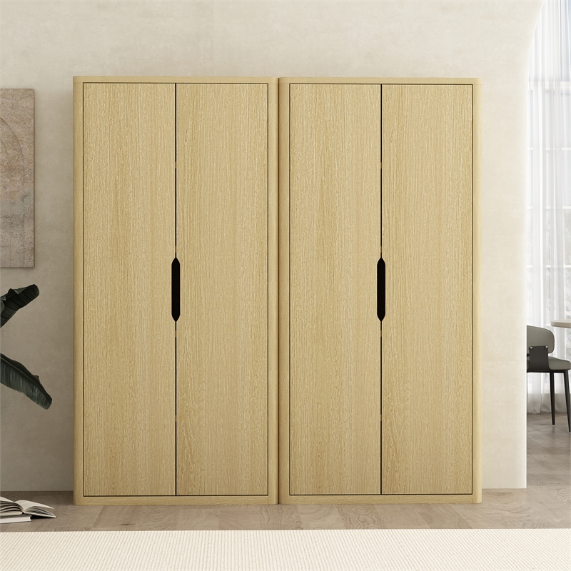 Rivington Modern Bookcase Cabinet in Natural Oak (5-Shelf) - Set of 2